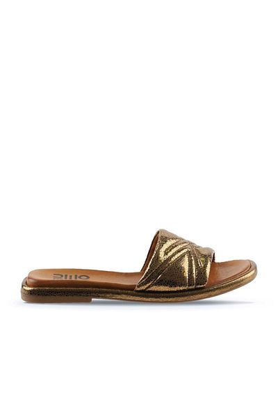Bueno Shoes Γυαλιστερές μπρούτζινες δερμάτινες γυναικείες παντόφλες - 01wu4100
