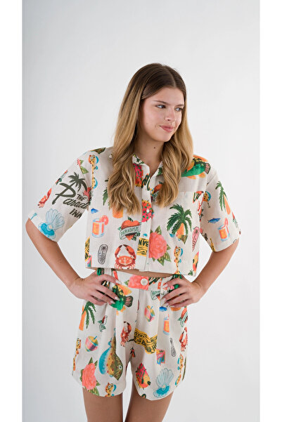 hazelin Women's Multicolored Short Sleeve Crop Shirt Hzl24S-Yy299