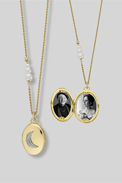 So CHIC... Sonsuz Miras 18 Ayar Sarı Altın Kaplama 55 Cm Gümüş Ay Kolye