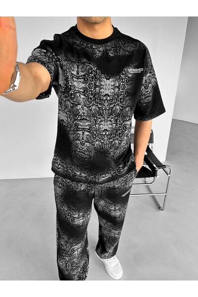 ablukaonline Чорна чоловіча футболка з принтом з коротким рукавом