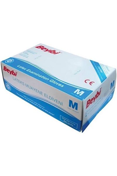 Beybi قفازات فحص متوسطة الحجم من اللاتكس (M) 100 قطعة