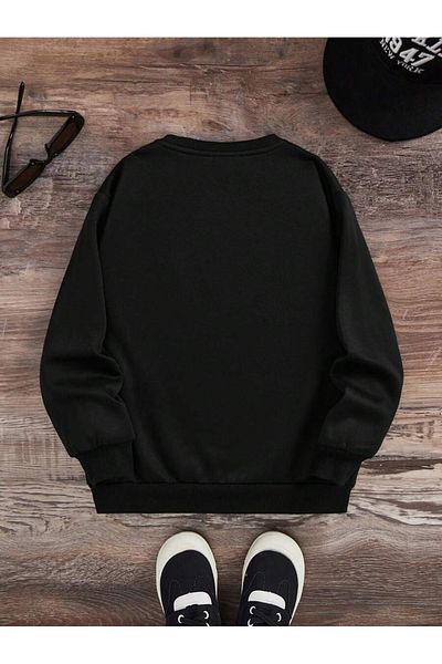 LePold Negru Crew Gât Teddy Bear Fermoar Imprimat Fete/Băieți Sweatsihrt