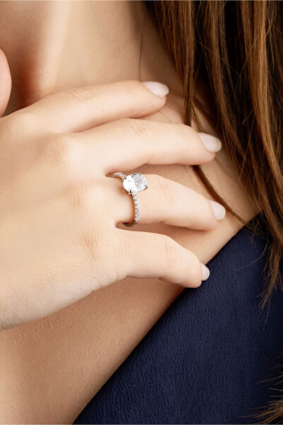 So CHIC... İlk Aşk 18 Ayar Beyaz Altın Kaplama Gümüş Tektaş Yüzük