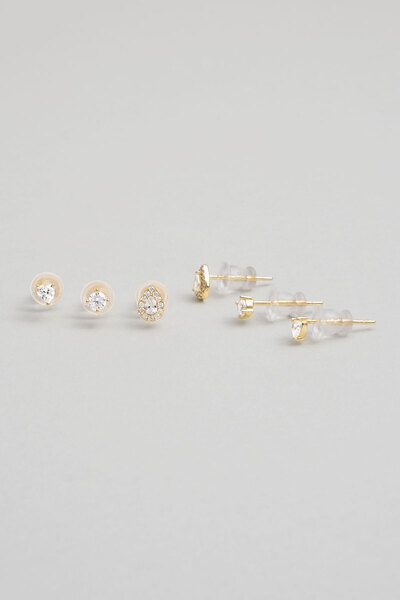 So CHIC... Minimal Tasarım 18 Ayar Sarı Altın Kaplama Gümüş Çoklu Küpe