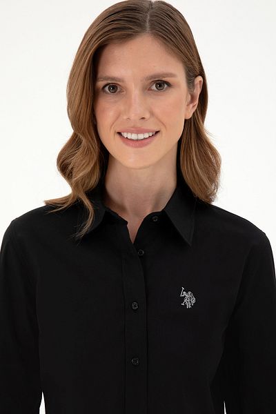 U.S. Polo Assn. Cămașă de bază neagră cu mânecă lungă de damă 50295640 -VR046