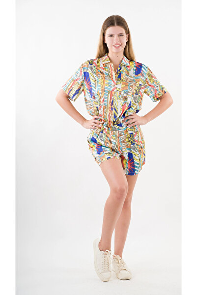 hazelin Navy Blue Patterned Women's Shorts and Shirt Set - Hzl24S-Yy226