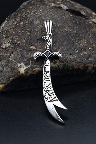 Prestige 925 Ayar Gümüş Kolye Ucu Hz. Ali ( Zülfikar Kılıcı ) Zirkon Taşlı 90...