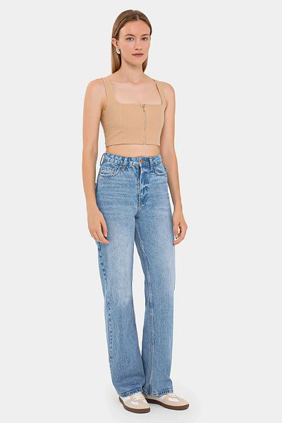 Hiccup Αμάνικο Crop Top με τετράγωνο γιακά με φερμουάρ