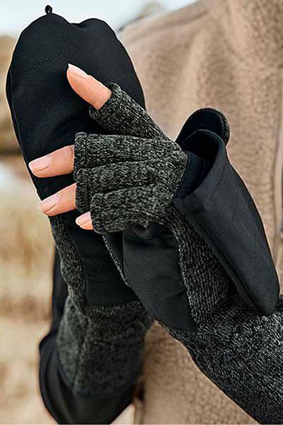 Tchibo Unisex 1 Pair Knitted Fleece Mittens, Olive