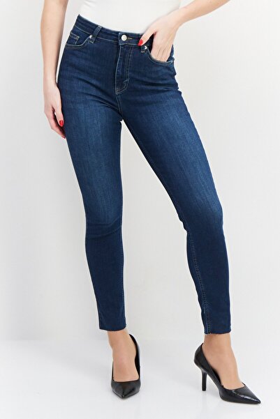 NA-KD Reborn Women Skinny Fit High Waist Wash Stretchable Denim, Navy Blue