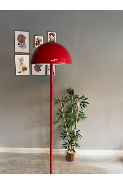 Bamyum Kırmızı Lambader Modern Dekoratif Metal Hol Kütüphane Çalışma Odası Zemin Lamba 170 Cm Kablo