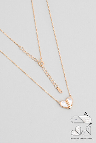 So CHIC... Çift Desenli 18 Ayar Rose Altın Kaplama Gümüş Kalp Kolye
