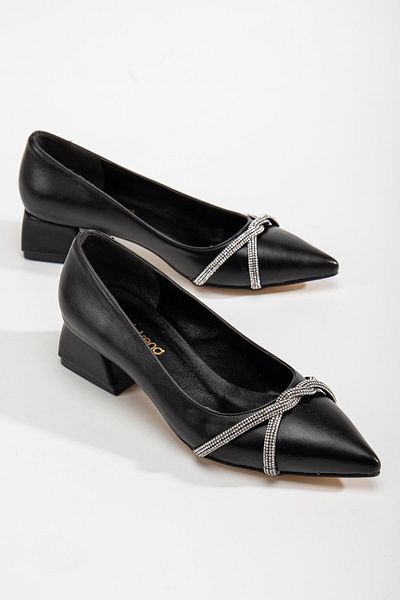 Ccway Black Cross Stoned Women's Heeled Shoes - Skin