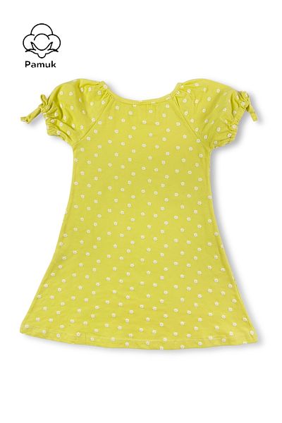 difa kids Yellow Daisy Patterned Comfortable Summer Girl's Dress with Balloon Sleeves