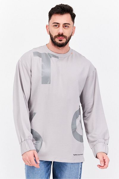 Tribe of 6 Men Crew Neck Long Sleeves Brand Logo Sweatshirt, Grey
