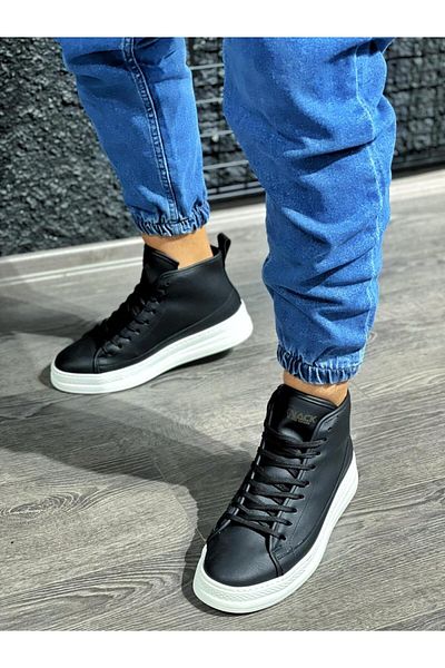 Knack High Sole Shoes C 030 Black (White Sole)