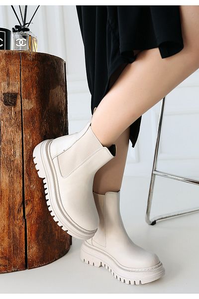 BESKAR Δερμάτινες μπότες Terna Beige