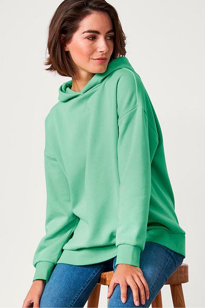 Tchibo Women Hooded Long Sleeve Plain Hoodie, Dark Mint Green