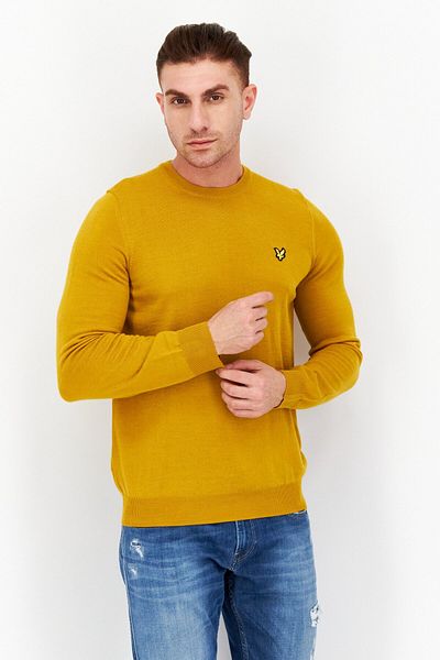 Lyle & Scott Men Crew Neck Brand Logo Sweater, Amber