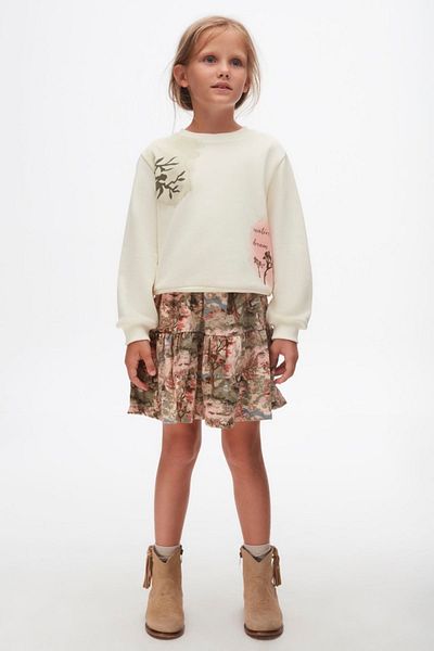 HAUSEkids 4-8 Years Old Premium Flowers Girl's Skirt Suit - Cream