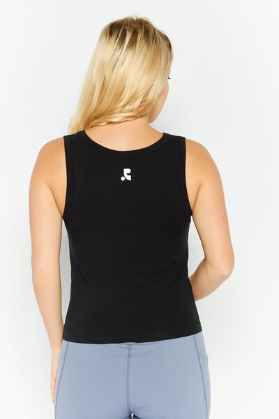 Esprit Women Round Neck Sleeveless Brand Logo Tank Top, Black