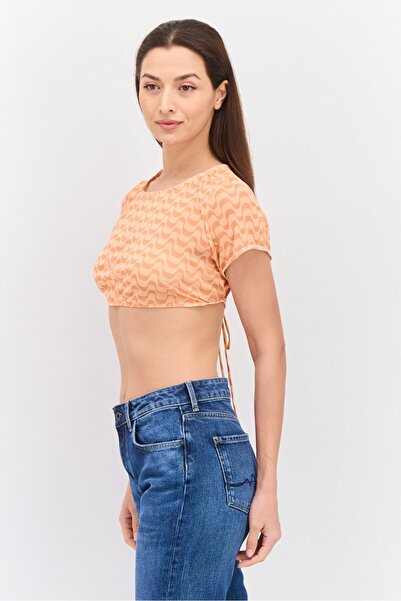 Dippin' Daisy's Women Boat Neck Short Sleeve Allover Top, Peach