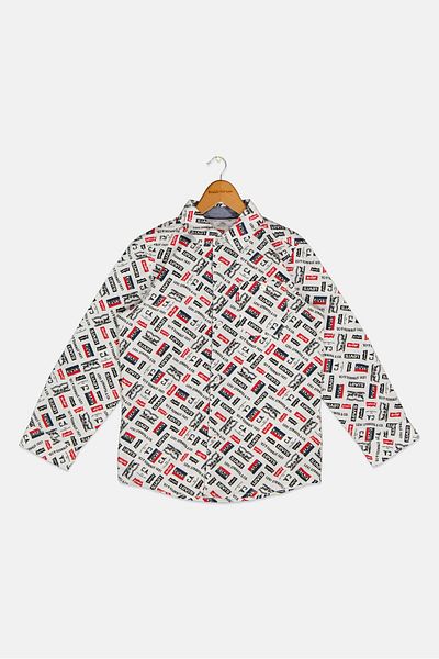 Levi's Kids Boy Long Sleeve Printed Shirt, White Combo