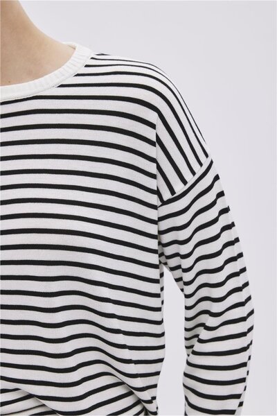 SHERIN Ecru Viscose Striped Knitwear Sweater
