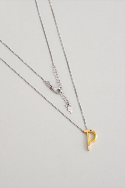 So CHIC... Asimetrik P Harfi 18 Ayar Beyaz ve Sarı Altın Kaplama 45 Cm Gümüş ...