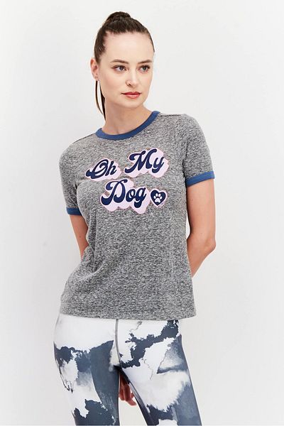 BOBS from Skechers Women Sportswear Fit Short Sleeves Graphic Top, Grey Heather