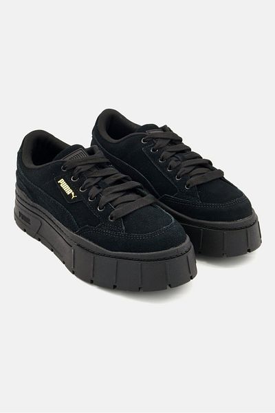 Puma Women Mayze Stack Suede Lace Up Sport Shoes, Black