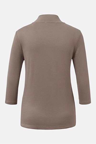 Tchibo Women Mock Neck 3/4 Sleeves Knitted Print T-Shirt, Grey