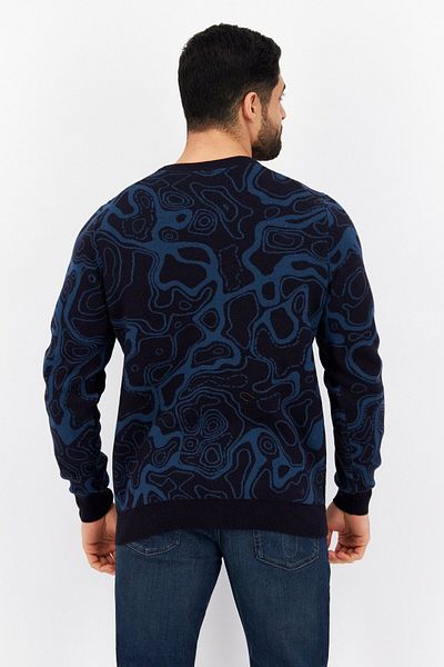 Lyle & Scott Men Crew Neck Abstract Knitted Sweater, Navy