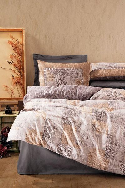 Cotton Box Satin Line Double Duvet Cover Set Amentes Gray