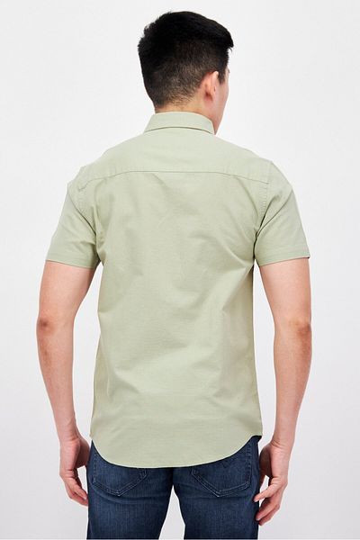 Threadbare Men Slim Fit Solid Short Sleeves Casual Shirt, Sage Green