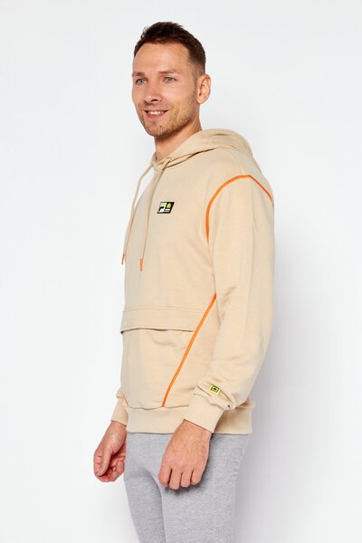 Fila Men Oversized Brand Logo Hoodies, Tan