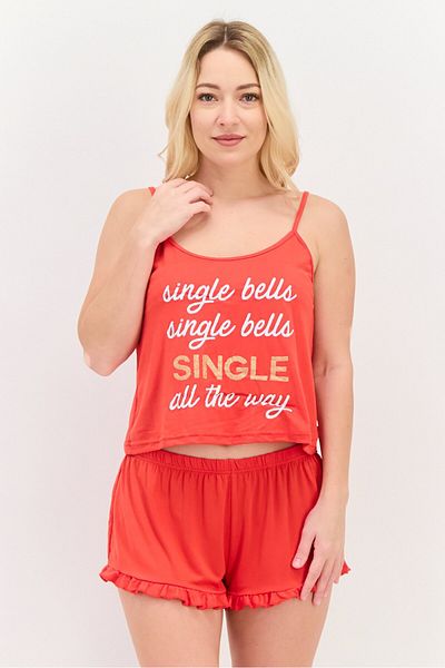 French Affair Women 2 Piece Graphic Print Pajama Set, Red