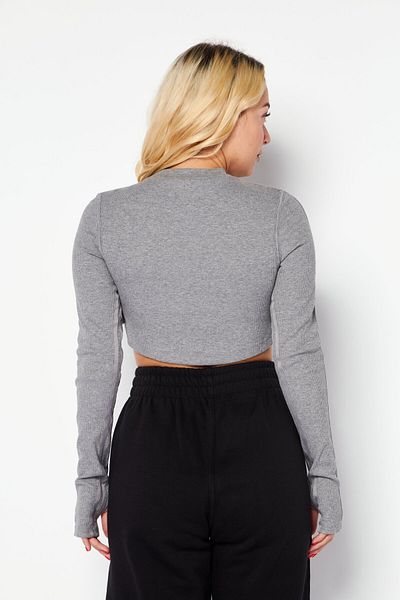 adidas Women Sportswear Fit Long Sleeve Outdoor Crop Top, Grey Heather