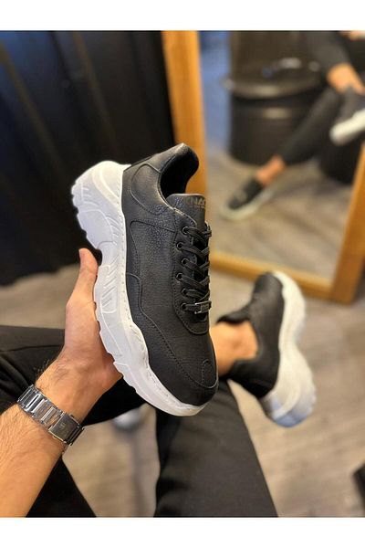 Knack High Sole Casual Shoes N75 Black (White Sole)
