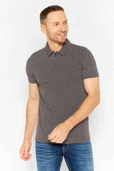 Threadbare Men Regular Fit Short Sleeve All Over Printed Polo Shirt, Brown