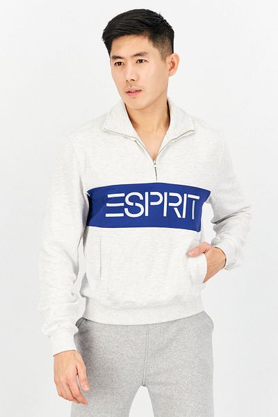 Esprit Men High Neck Long Sleeve Embroidered Sweatshirt, Light Grey