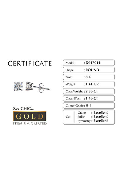 So CHIC... Beyaz Altın Sertifikalı Premium Created Taşlı Tektaş Küpe