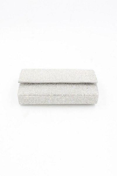 Chantaky 064 450 Ασημί - Βραδινό φόρεμα Clutch Βραδινή τσάντα με πλήρη κρυστάλλινη πέτρα λεπτομέρεια