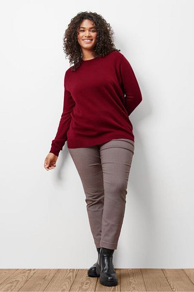 Tchibo Women Slim Fit Jacquard Straight Leg Pants, Red Combo