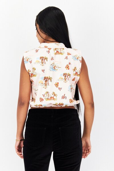 Royalty By Maluma Women Half Zip Sleeveless Graphic Crop Top, Pink