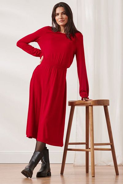 Tchibo Women Plain Midi Dress, Red