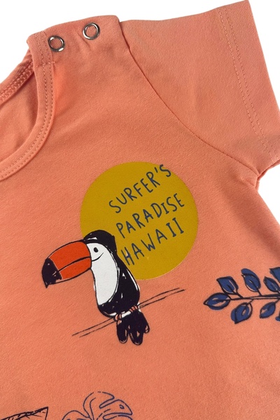 difa kids Orange Parrot Printed Summer Suit for Baby Boy