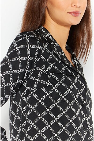 Michael Kors Women Allover Print Long Sleeve Sleep Top, Black