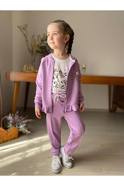 Minigimin Cicileri Miniğimin Cicileri Uncrn Hırkalı 3 lü Kız Çocuk Takım - Lila