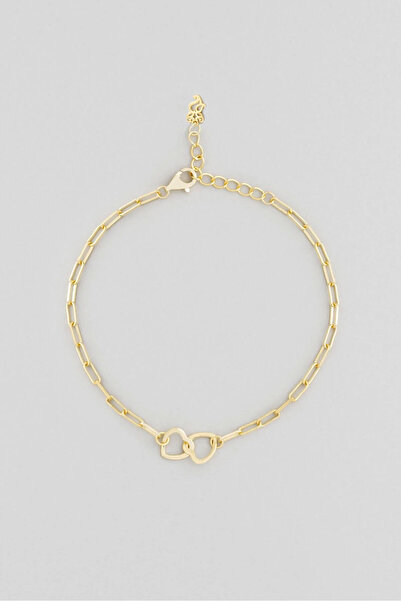 So CHIC... İki Kalp 18 Ayar Sarı Altın Kaplama Gümüş Zincir Bileklik